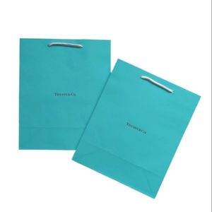 TIFFANY & CO. Set of 2 Iconic Blue Paper Shopping Gift Bags New Authentic Bundle